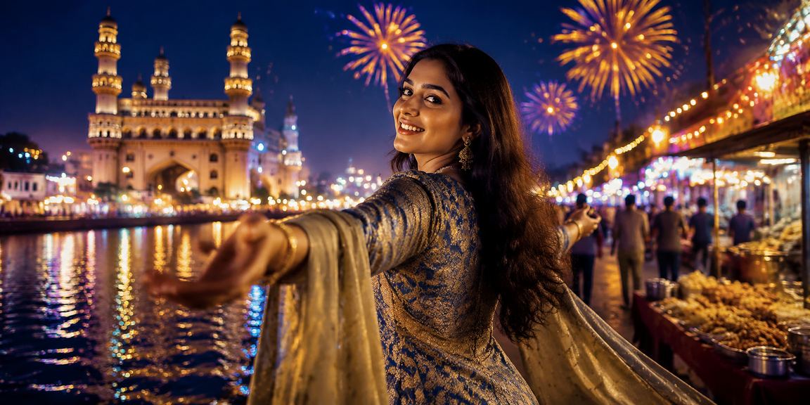 Hyderabad Charminar illuminated at night